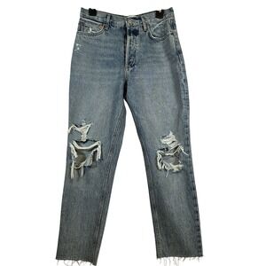 Agolde 90s Pinch Waist High Rise Straight Leg Distressed Jeans Light Wash Indigo